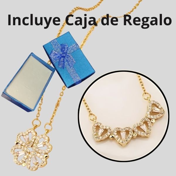 Collar Trébol Corazon Extendible Caja de Regalo