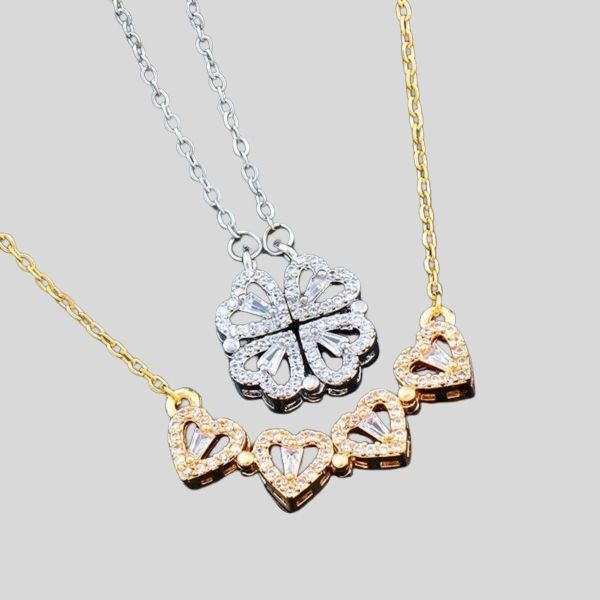 Collar Trébol Corazon Extendible Caja de Regalo