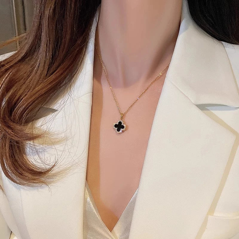 Collar Trébol de Cuatro Hojas Doble Faz