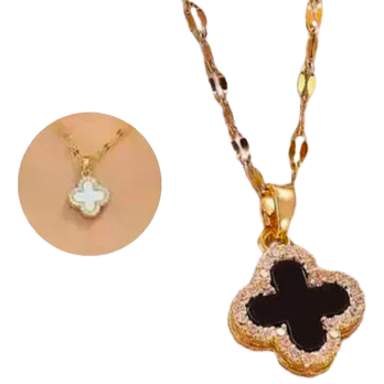 Collar Trébol de Cuatro Hojas Doble Faz