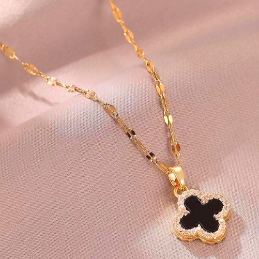 Collar Trébol de Cuatro Hojas Doble Faz